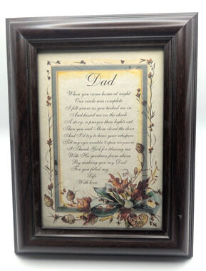 Vintage Dad Poem Framed Wall Art Wood Frame Floral Verse Gift 10x12